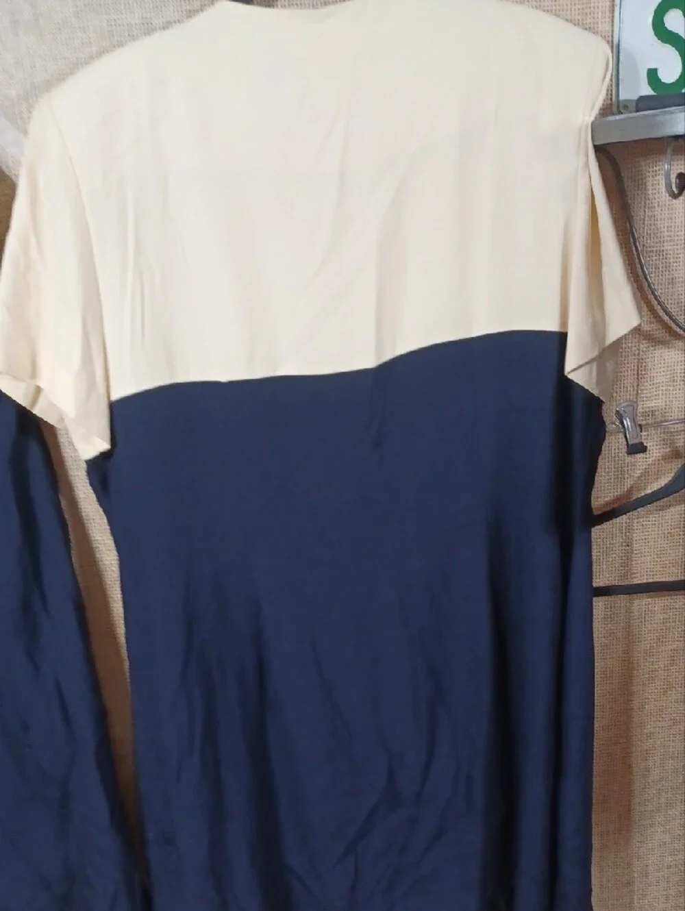 S.L. Fashions Navy and Cream Two-Piece Midi Dress Set